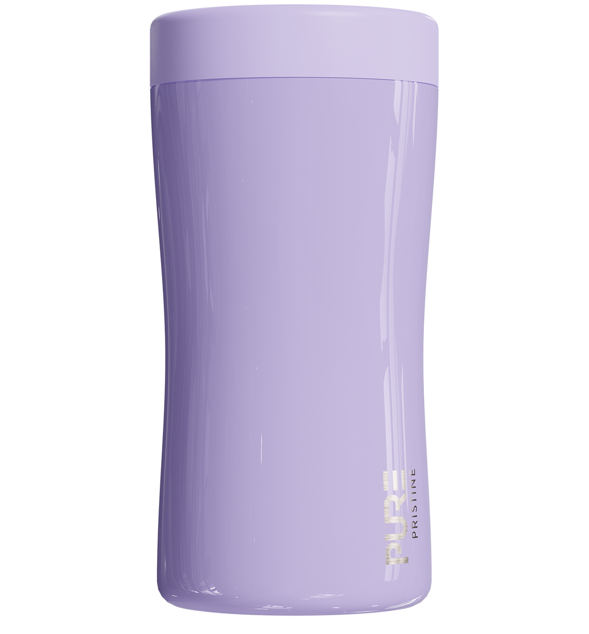 A 12oz antimicrobial stainless steel can cooler in lavender color with a double-walled design.