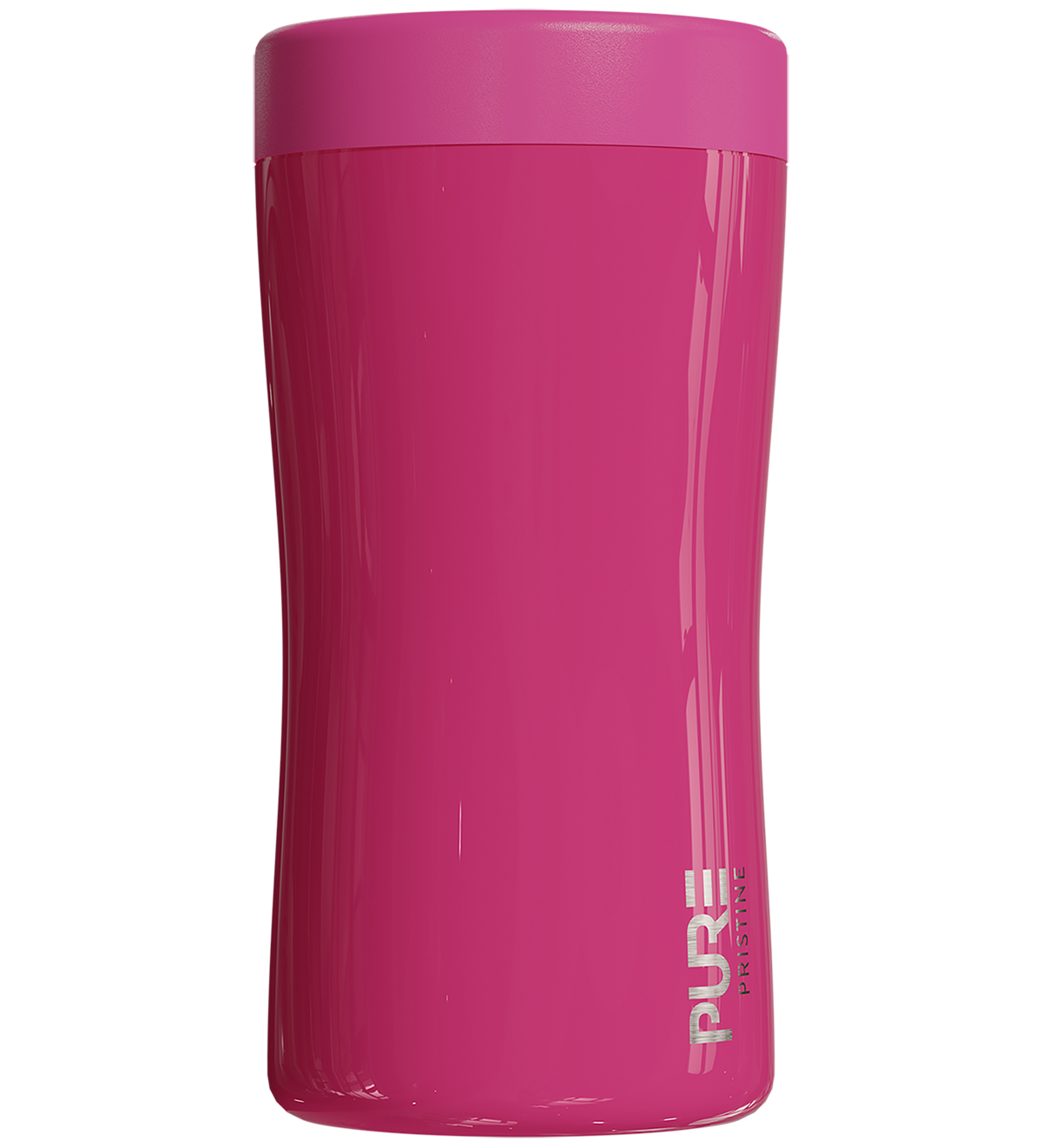 Insulated 12 oz beverage holder in bright pink which is adjustable to four sizes.