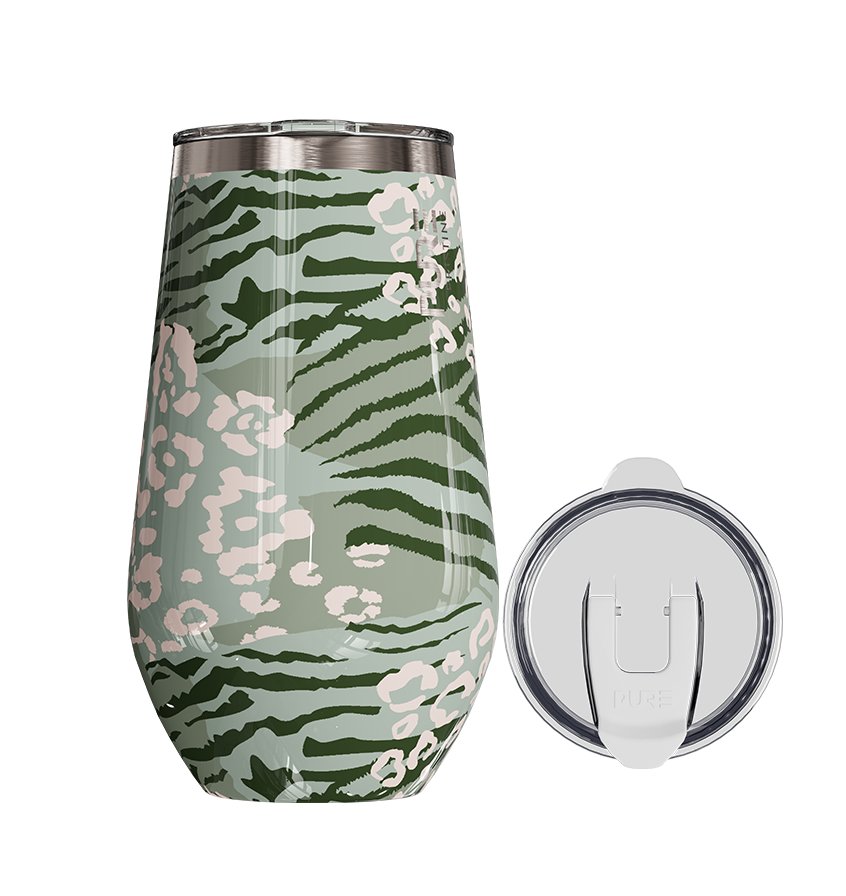 Halfsies Wine 16oz Patterns – Sage Animal Print - PURE Drinkware