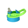 Green and blue kids flipswitch lid for sippy cups with handle on a white background