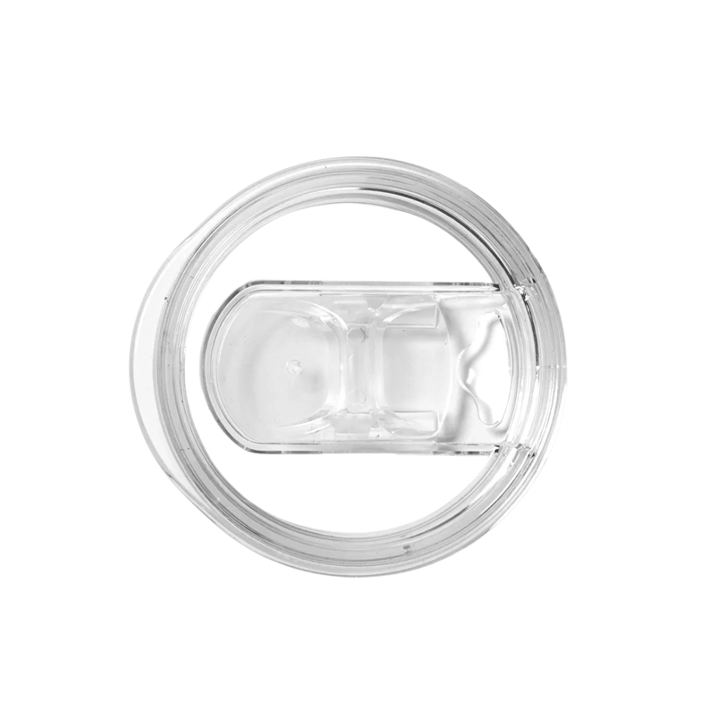 Clear plastic 12oz Push-On Slide lid on a white background