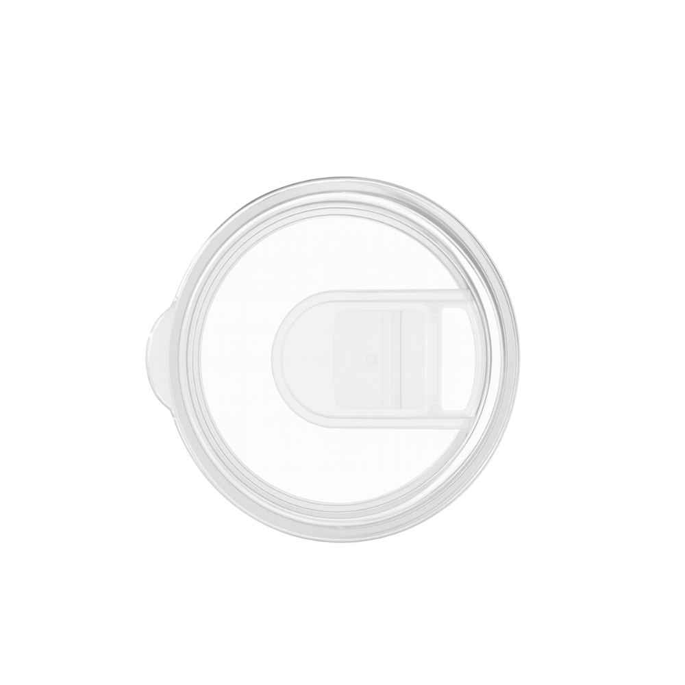 Clear plastic 18oz Push-On Slide lid on a white background