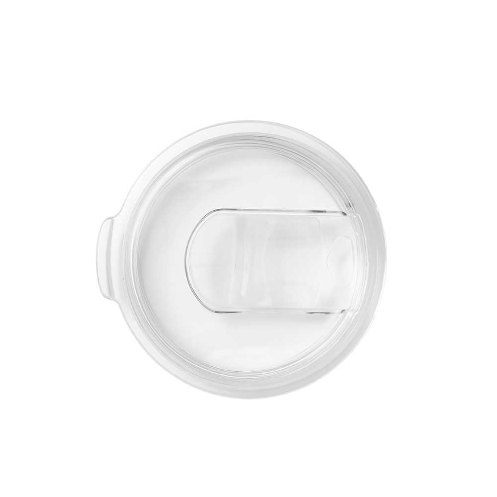 Clear plastic 22oz Push-On Slide lid on a white background