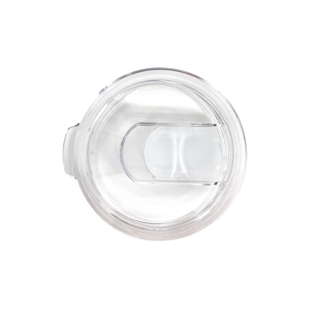 Clear Tritan spillproof twist-on slide lid plastic lid for 22oz tumblers on a white background