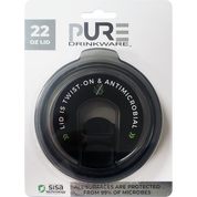 Black antimicrobial lid for 22oz tumblers with 'PURE' in packaging