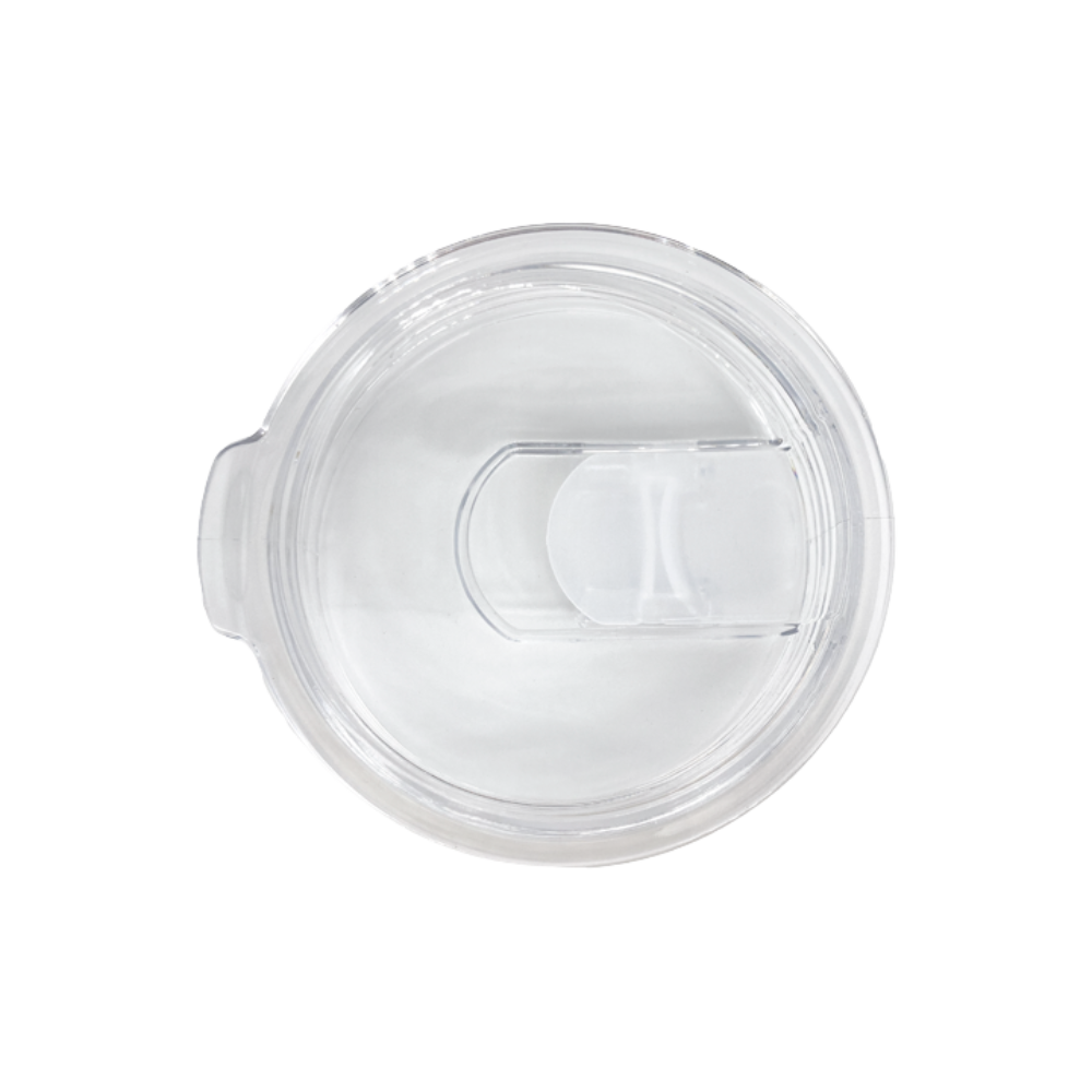 Clear Tritan spillproof twist-on slide lid plastic lid for 32oz tumblers on a white background