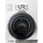 Black antimicrobial lid for 32oz tumblers with 'PURE' in packaging