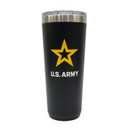 Black 22oz tumbler with U.S. Army logo on a white background