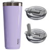 Lavender purple tumbler with two lids on a white background