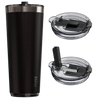 Midnight black tumbler with two lids on a white background