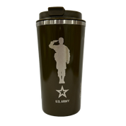Coffee tumbler in blue with the official U.S. Army logo with soldier