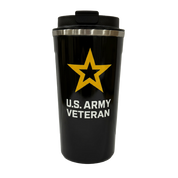 Coffee tumbler in blue with the official U.S. Army Veteran logo
