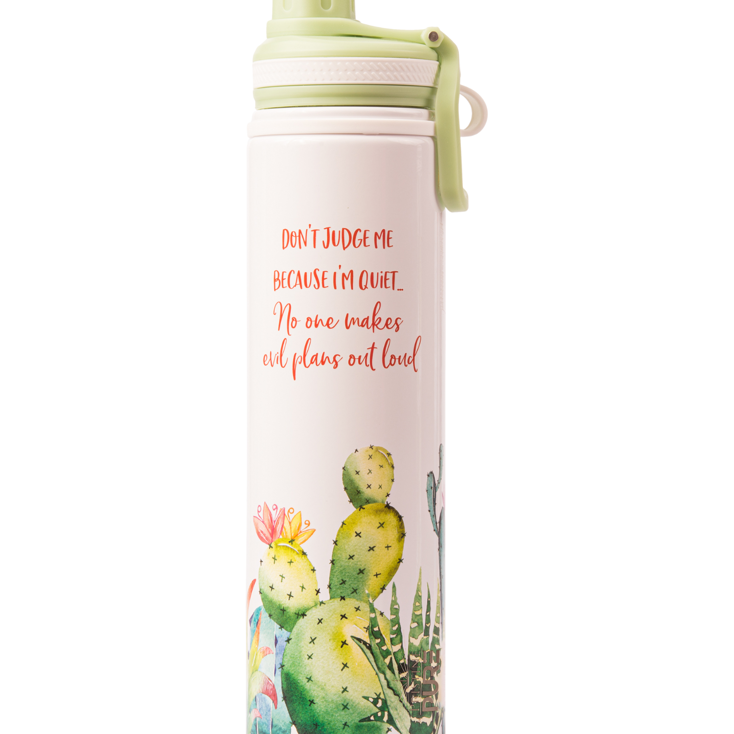 Tumbler with cactus design with text Dont Judge Me Because I', on a white background
