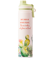 Tumbler with cactus design with text Dont Judge Me Because I', on a white background