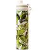 Water bottle with tropical leaf design and 'go wild' text on a white background