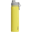 Yellow spill proof antimicrobial 25oz water bottle with gray cap on a white background