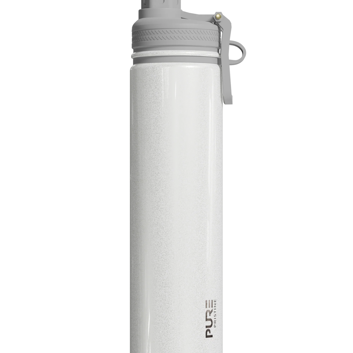 White spill proof antimicrobial 25oz water bottle with gray cap on a white background