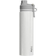 White spill proof antimicrobial 25oz water bottle with gray cap on a white background