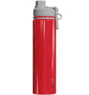 Red spill proof antimicrobial 25oz water bottle with gray cap on a white background
