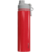 Red spill proof antimicrobial 25oz water bottle with gray cap on a white background