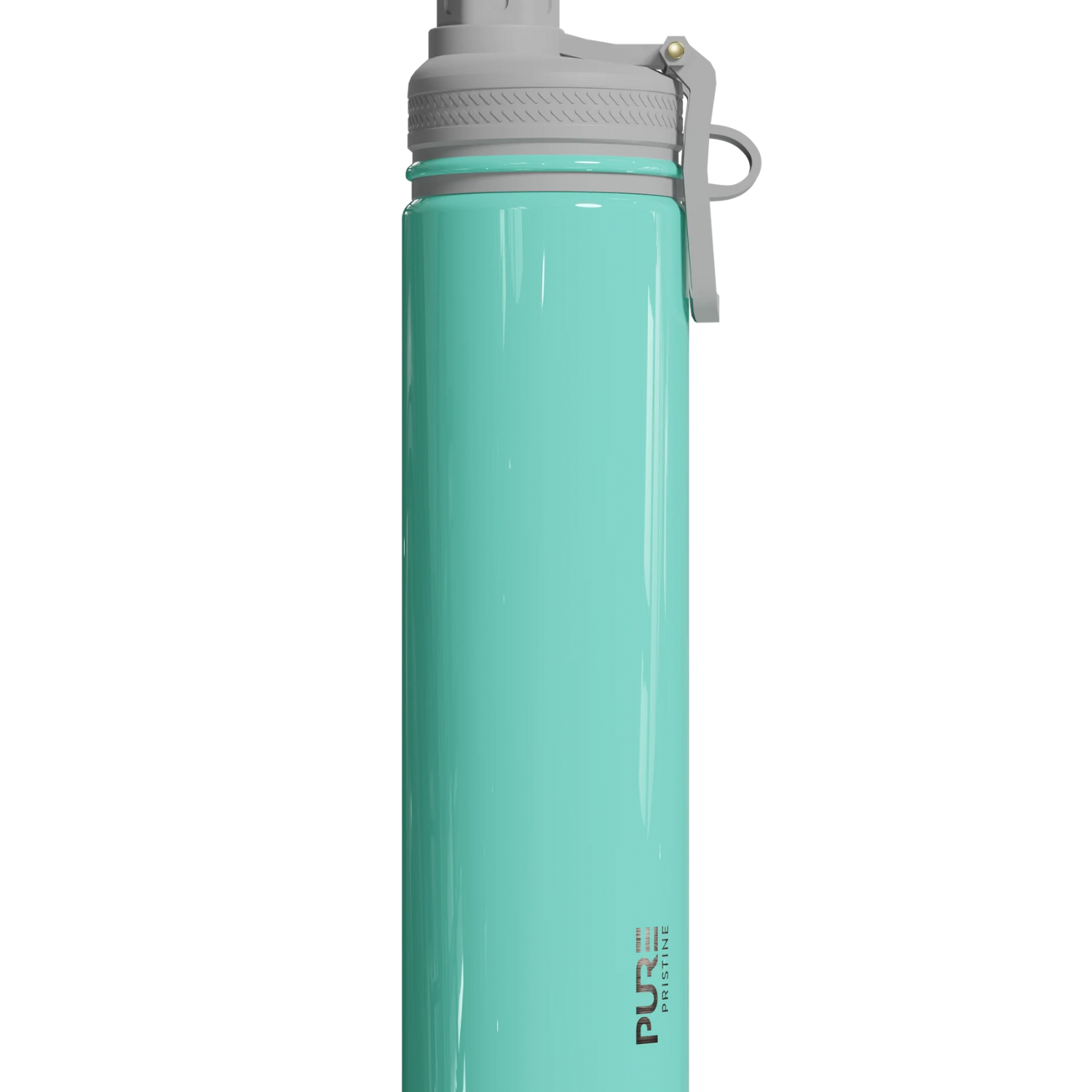 Teal spill proof antimicrobial 25oz water bottle with gray cap on a white background