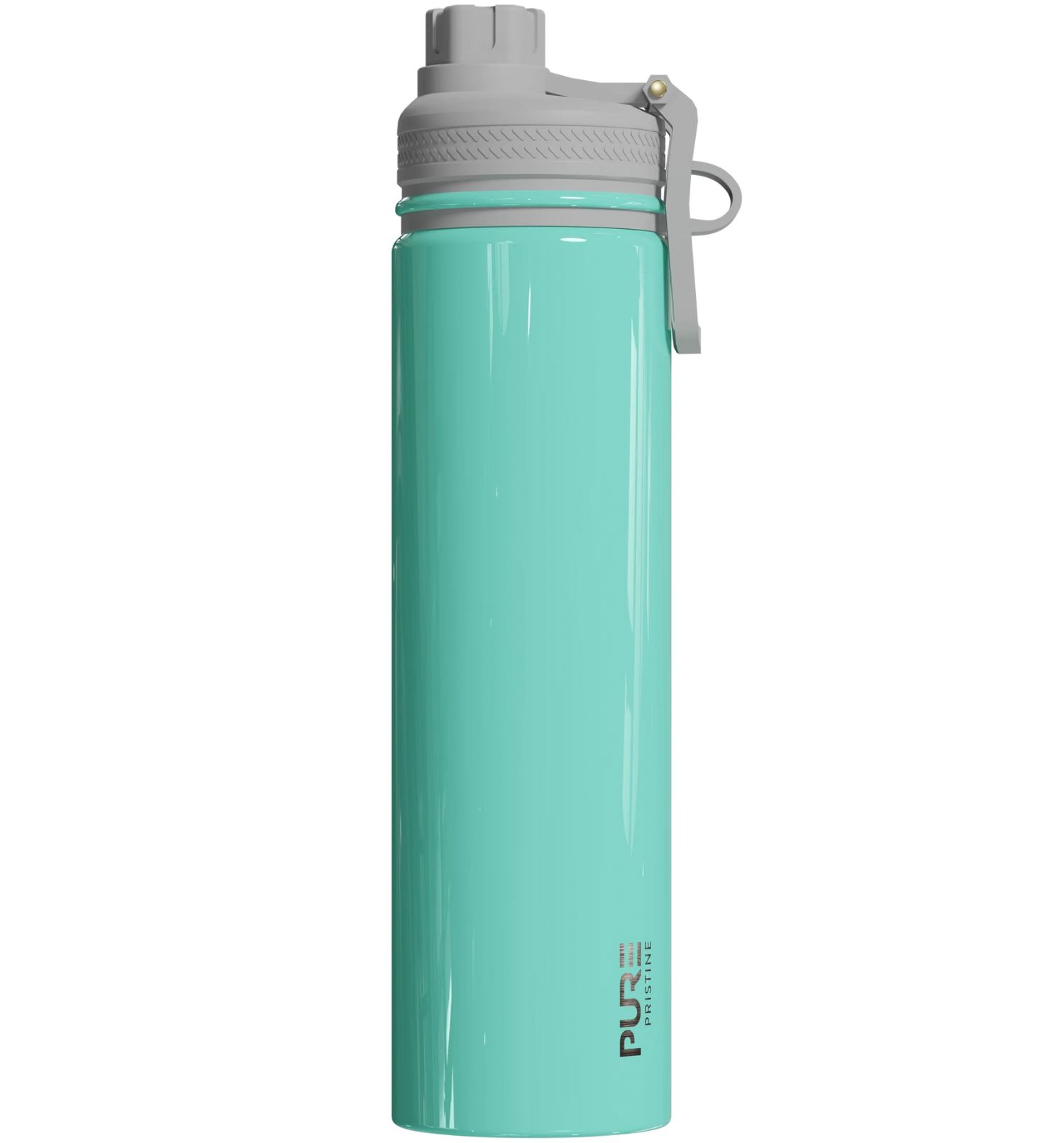 Teal spill proof antimicrobial 25oz water bottle with gray cap on a white background