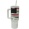 White 40oz Air Force tumbler with American flag design and Fly. Fight. Win. Text