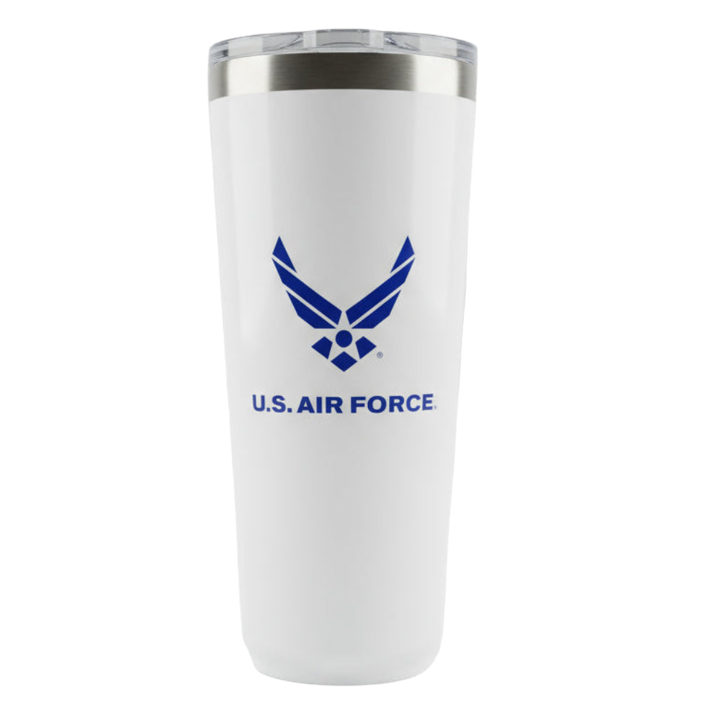 White 32oz tumbler with U.S. Air Force logo on a white background