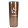 Rose gold 22oz tumbler with U.S. Army logo on a white background