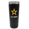 Black 22oz tumbler with U.S. Army logo on a white background