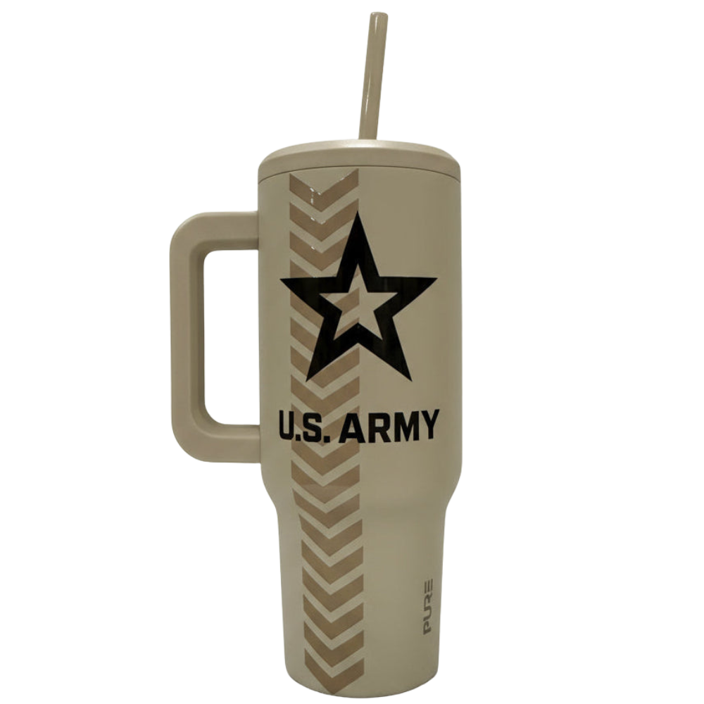 U.S. Army water bottle with star logo on a white background