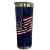Blue 22oz tumbler with American flag on a white background