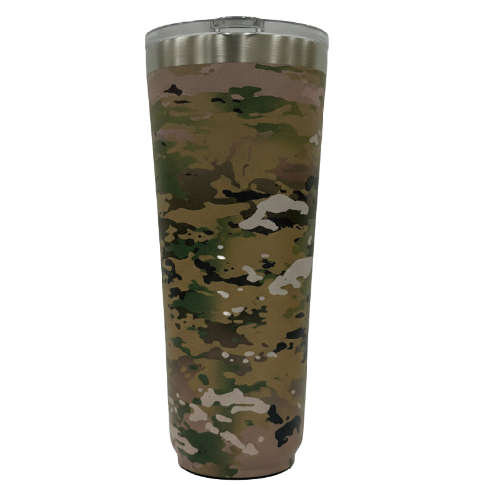 OCP Camo tumbler on a white background