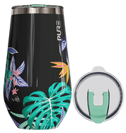 Tumbler with tropical leaf design and 'PURE' branding on a white background