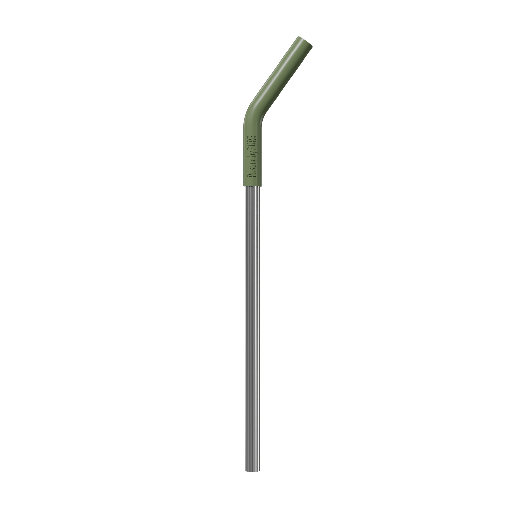 Green tip and metal antimicrobial straw on white background