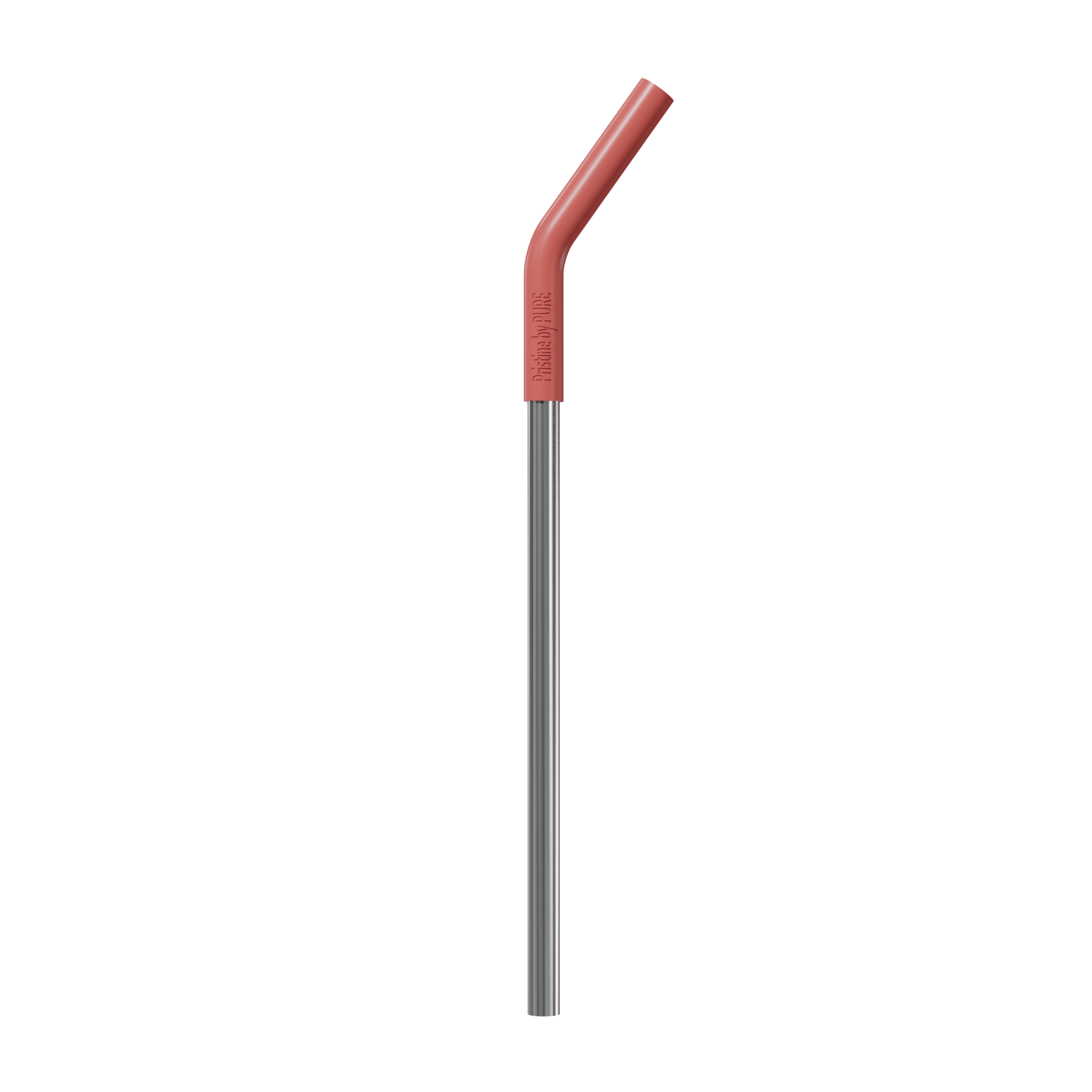 Pink tip and metal antimicrobial straw on white background