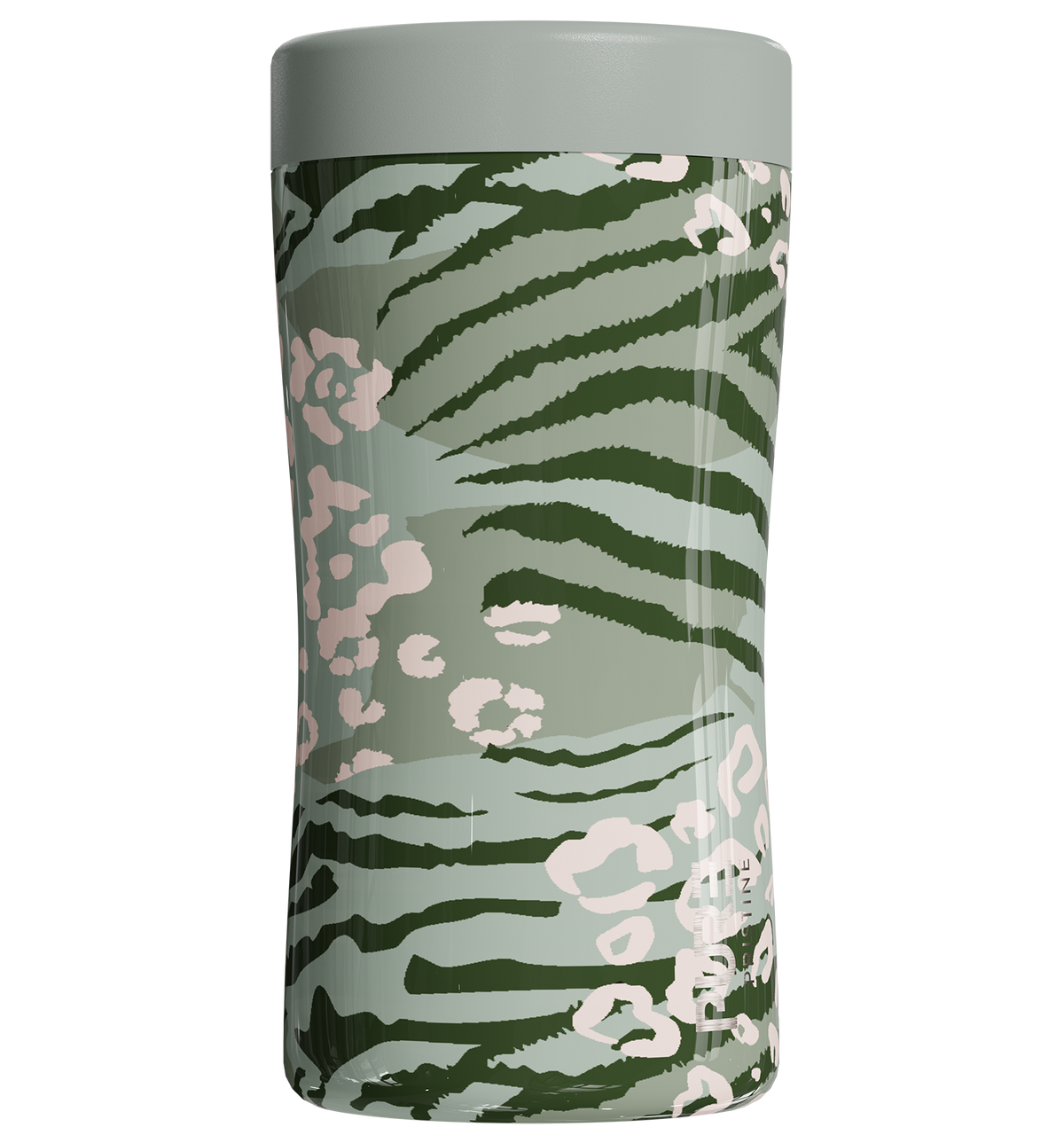 12 oz. insulated beverage holder in animal print with light green background