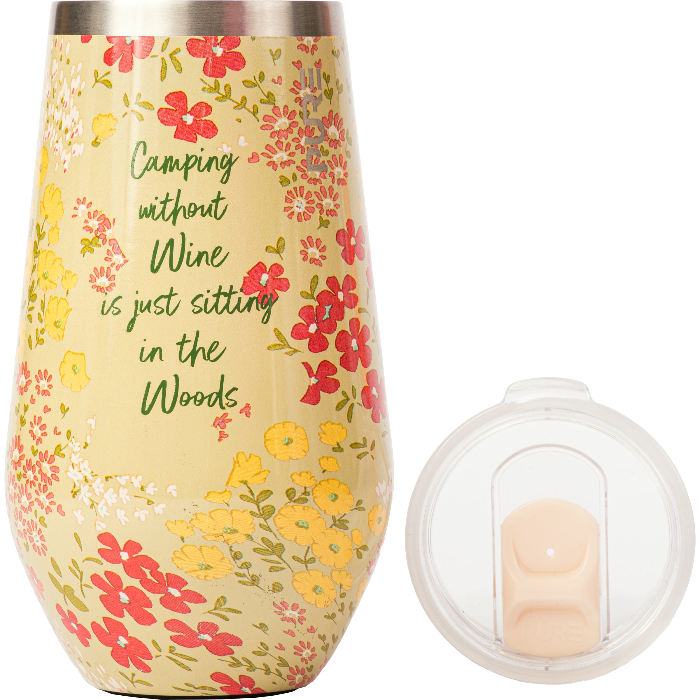 Halfsies Wine 16oz Sassy – Camping without wine is just sitting in the woods - PURE Drinkware