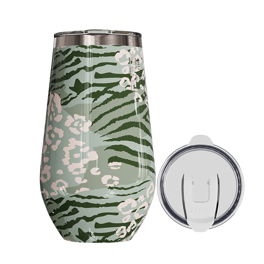 Halfsies Wine 16oz Patterns – Sage Animal Print - PURE Drinkware